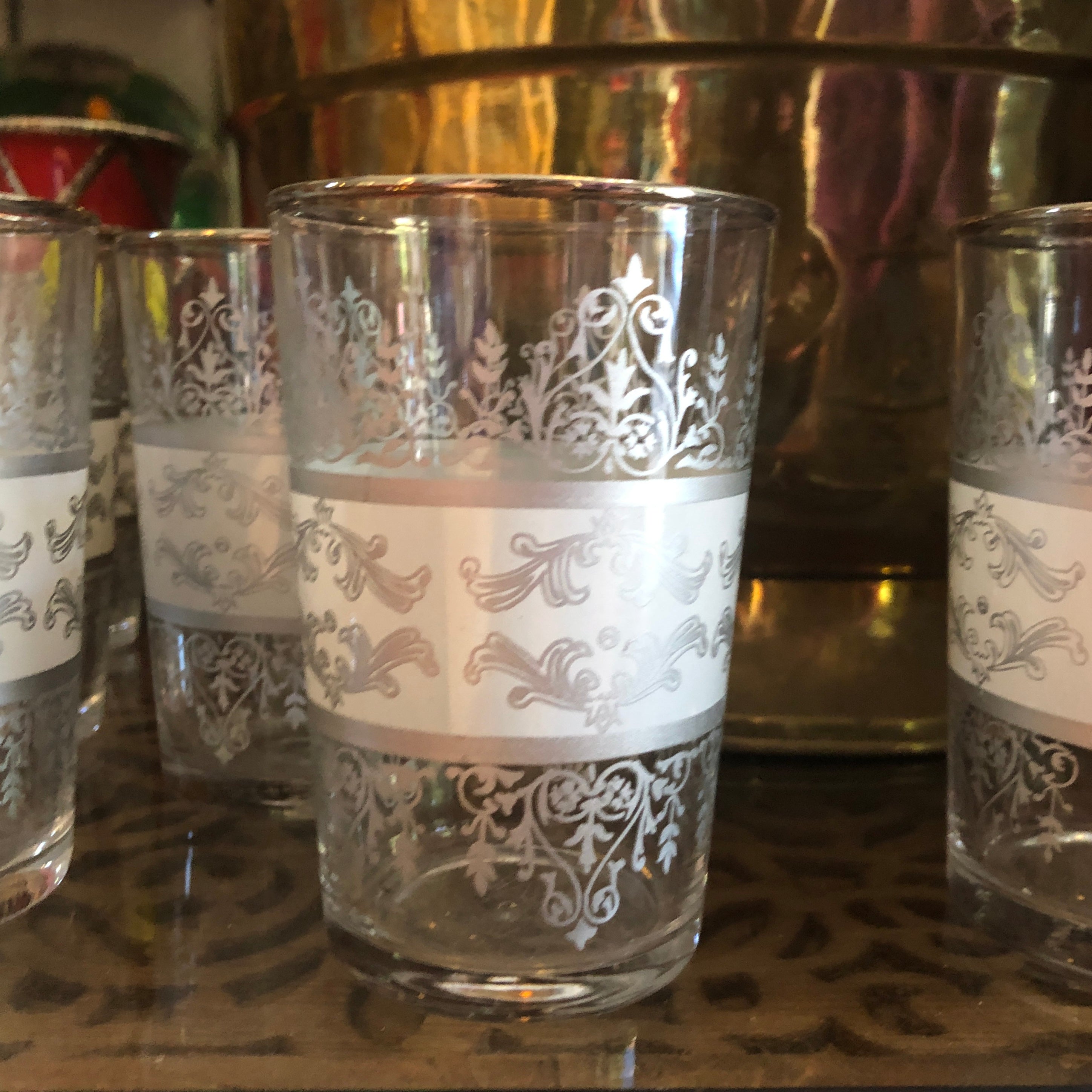 Clear Moroccan Glasses with Grey Etching - Set of 6