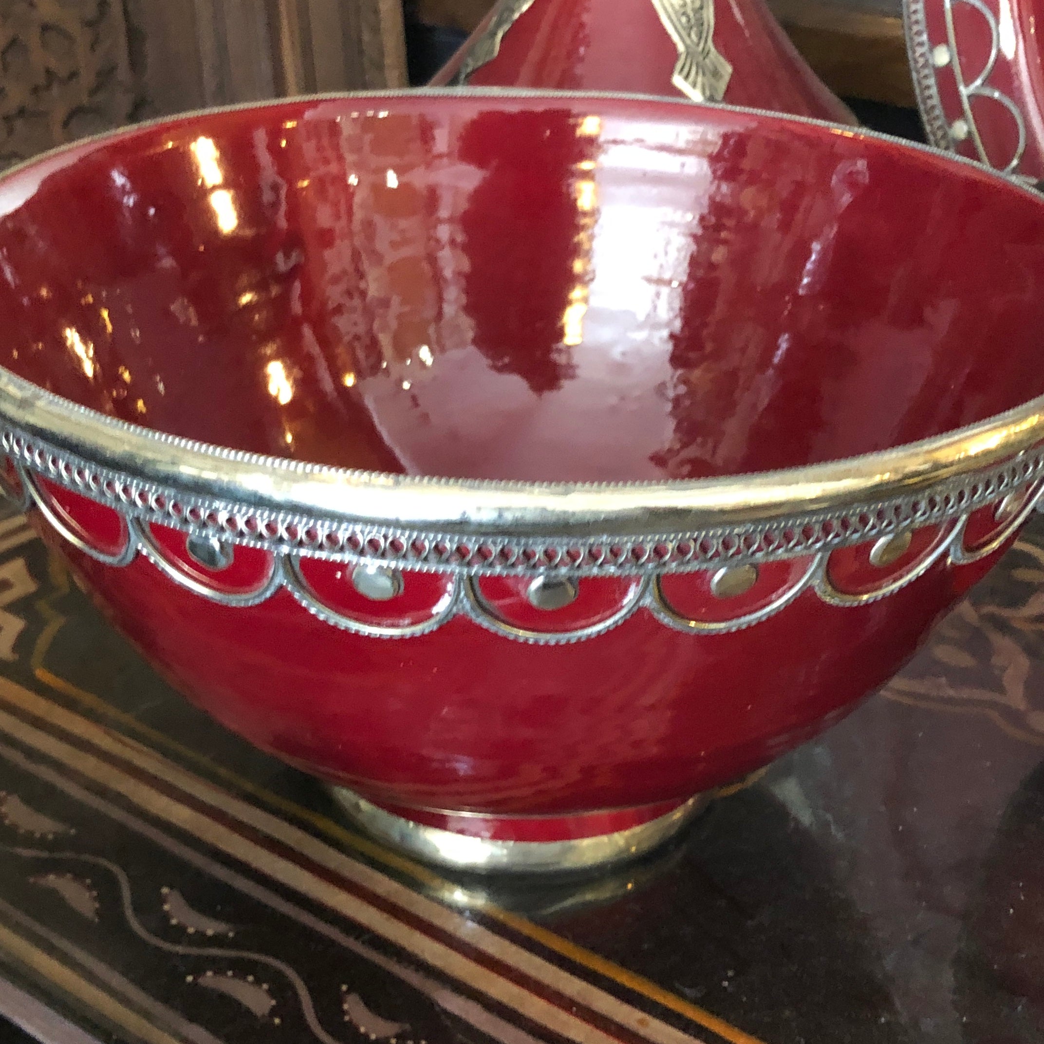 Safi Bowl with Silver Nickel Embellishments in Red