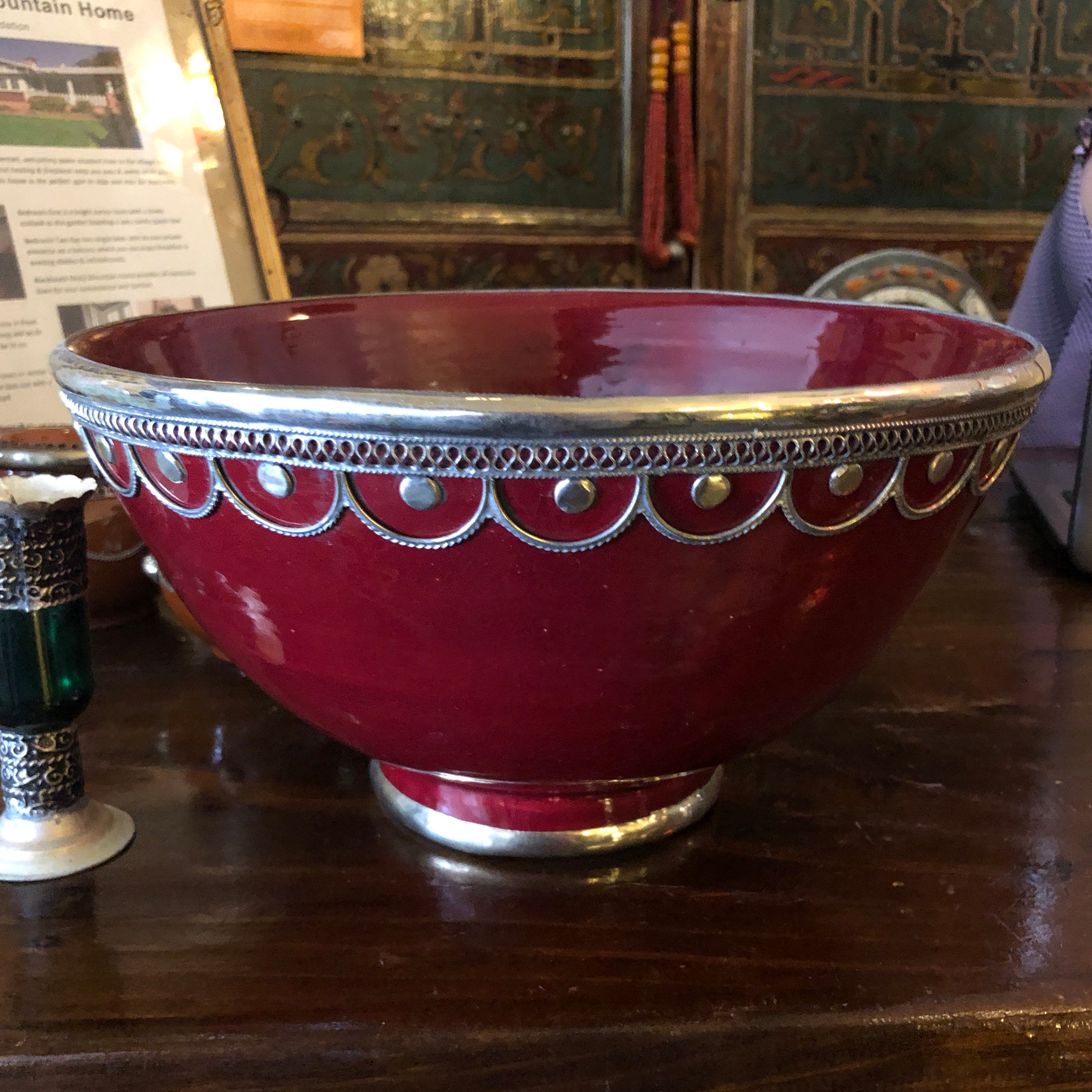 Safi Bowl with Silver Nickel Embellishments in Red