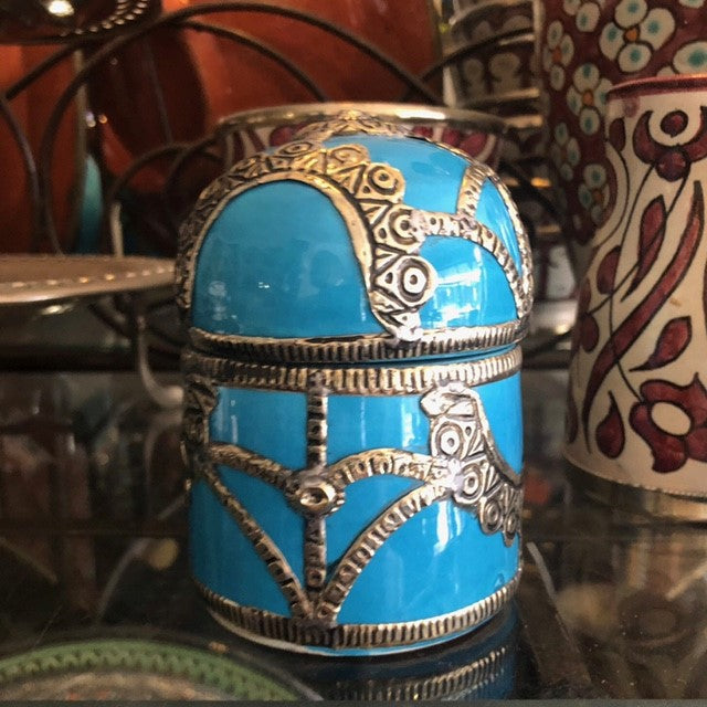 Safi Box with Rounded Lid with Silver Nickel Embellishments in Turquoise