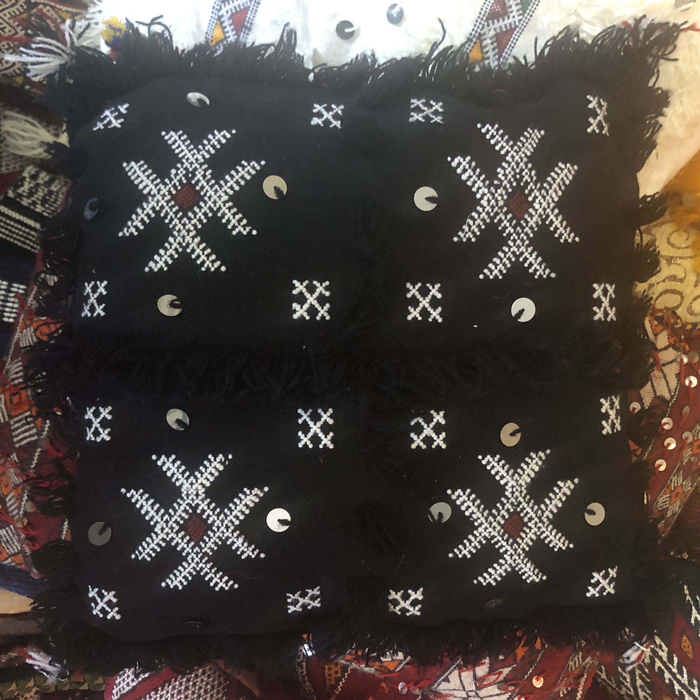 Moroccan Embroidered Cushion in Black