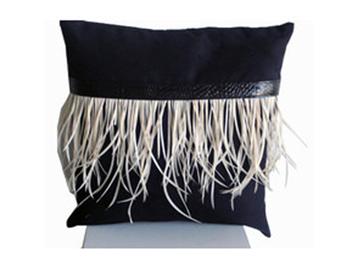 Mock Suede & Feathers Cushion in Black