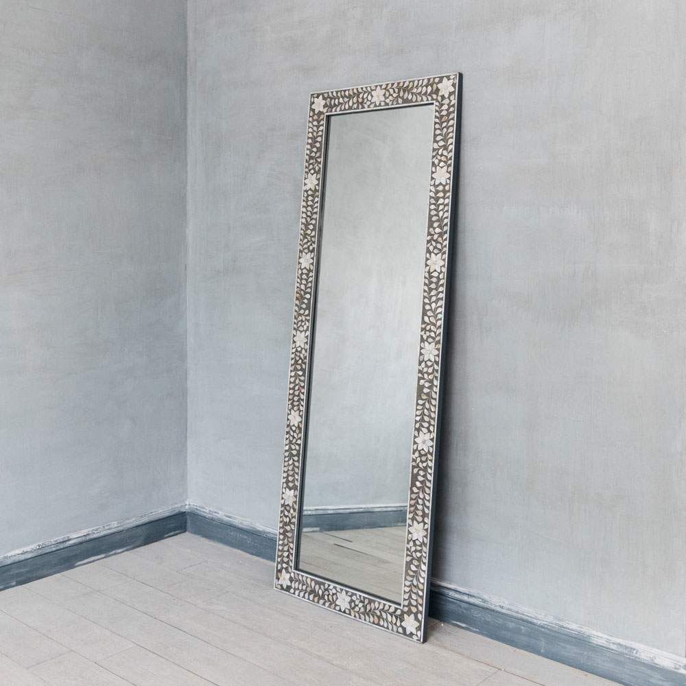 Mother of Pearl Floor Mirror in Grey