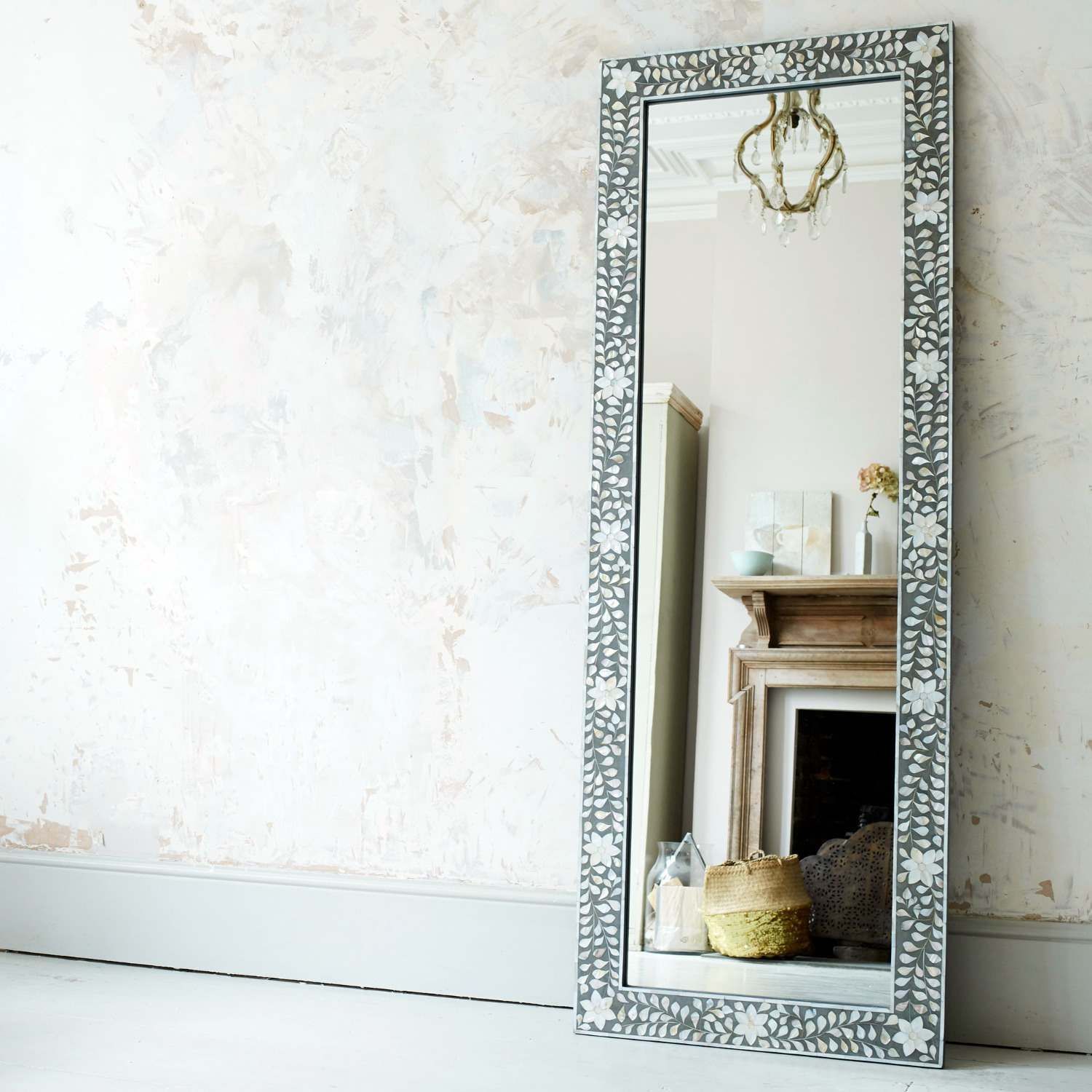 Mother of Pearl Floor Mirror in Grey