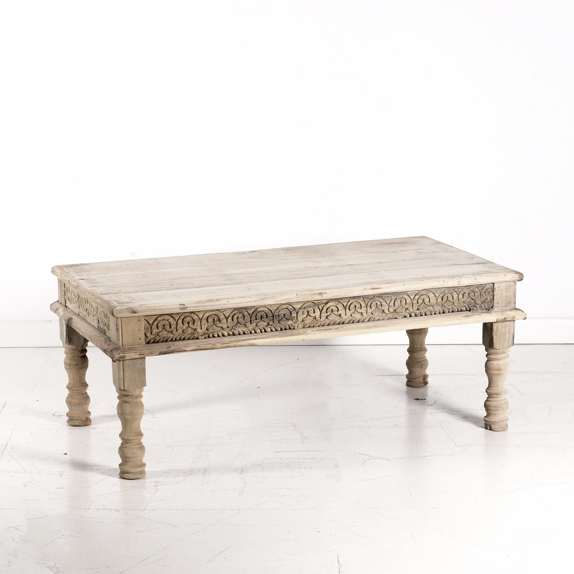 Bleached Carved Coffee Table