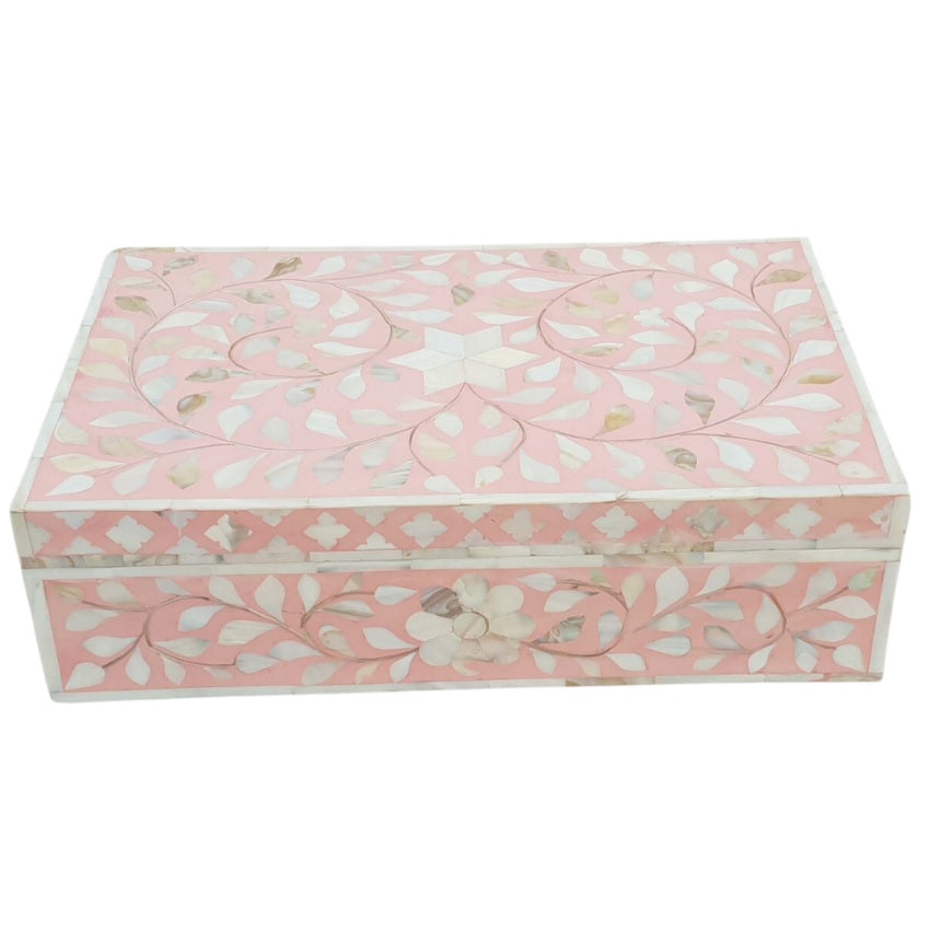 Mother of Pearl Inlay Box in Floral/Antique Pink