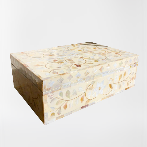 Mother of Pearl Inlay Box in Floral/Ivory