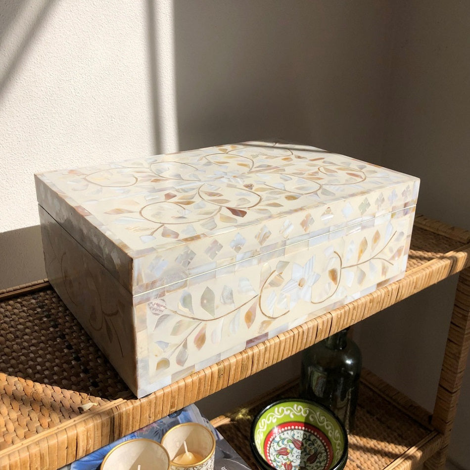 Mother of Pearl Inlay Box in Floral/Ivory