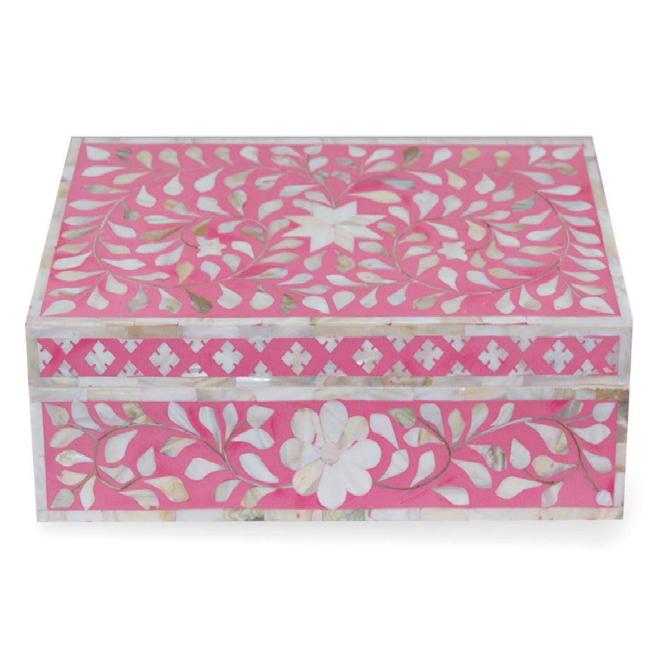 Zohi Interiors Signature Collection : Mother of Pearl Inlay Large Box in Floral/Strawberry