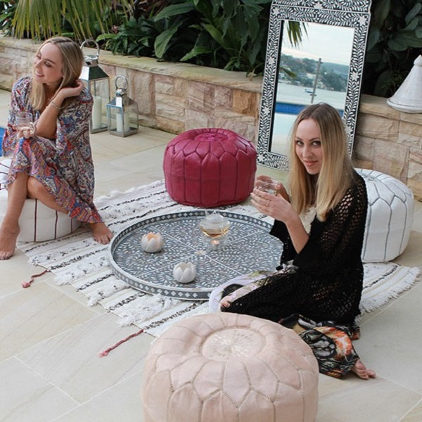 Mother of Pearl Inlay Large Round Tray in Grey