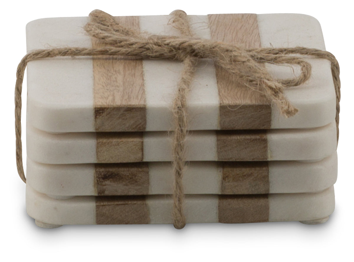 Stripes Marble & Timber Coasters - Set of 4