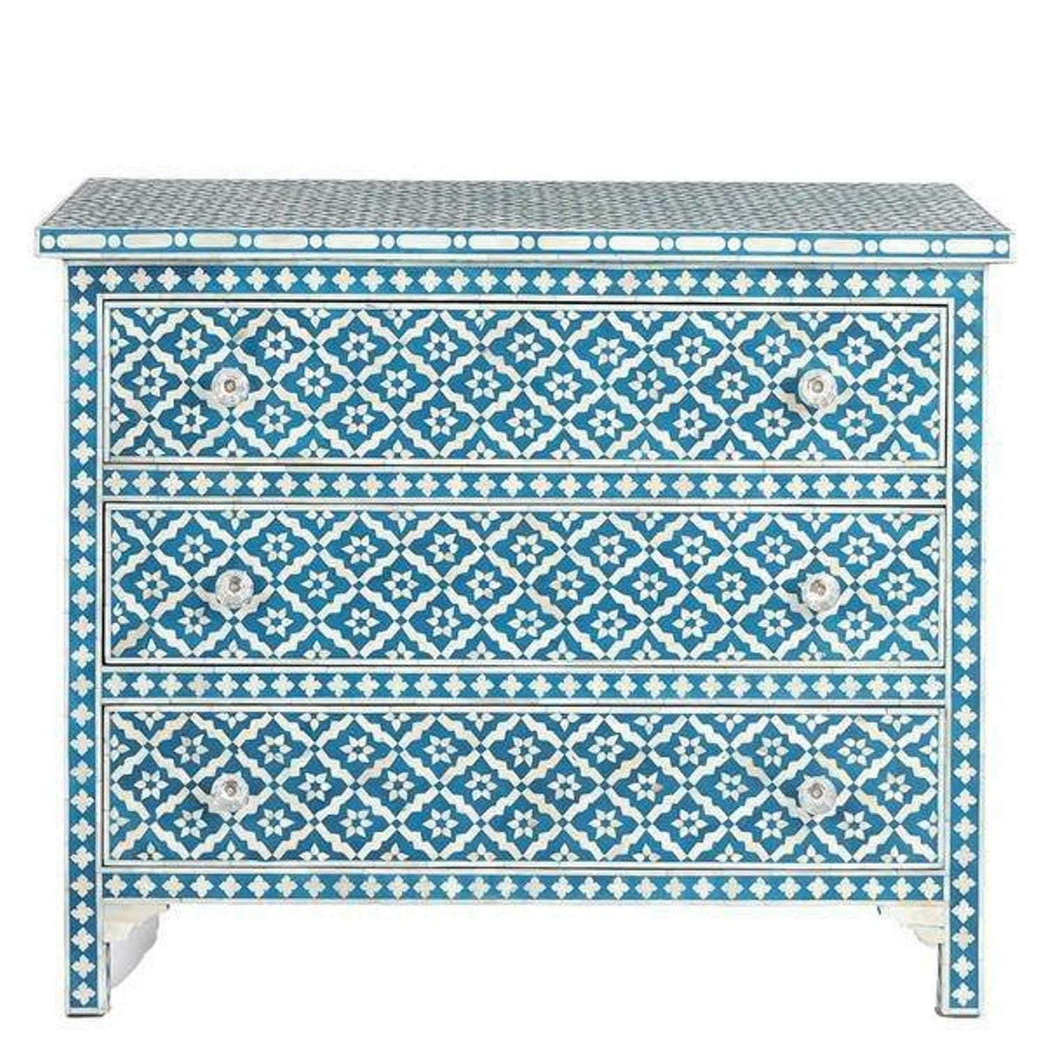 Wallpaper Bone Inlay 3 Drawer Chest in Teal
