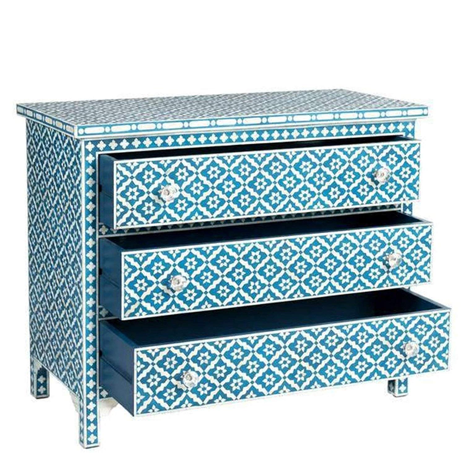 Wallpaper Bone Inlay 3 Drawer Chest in Teal