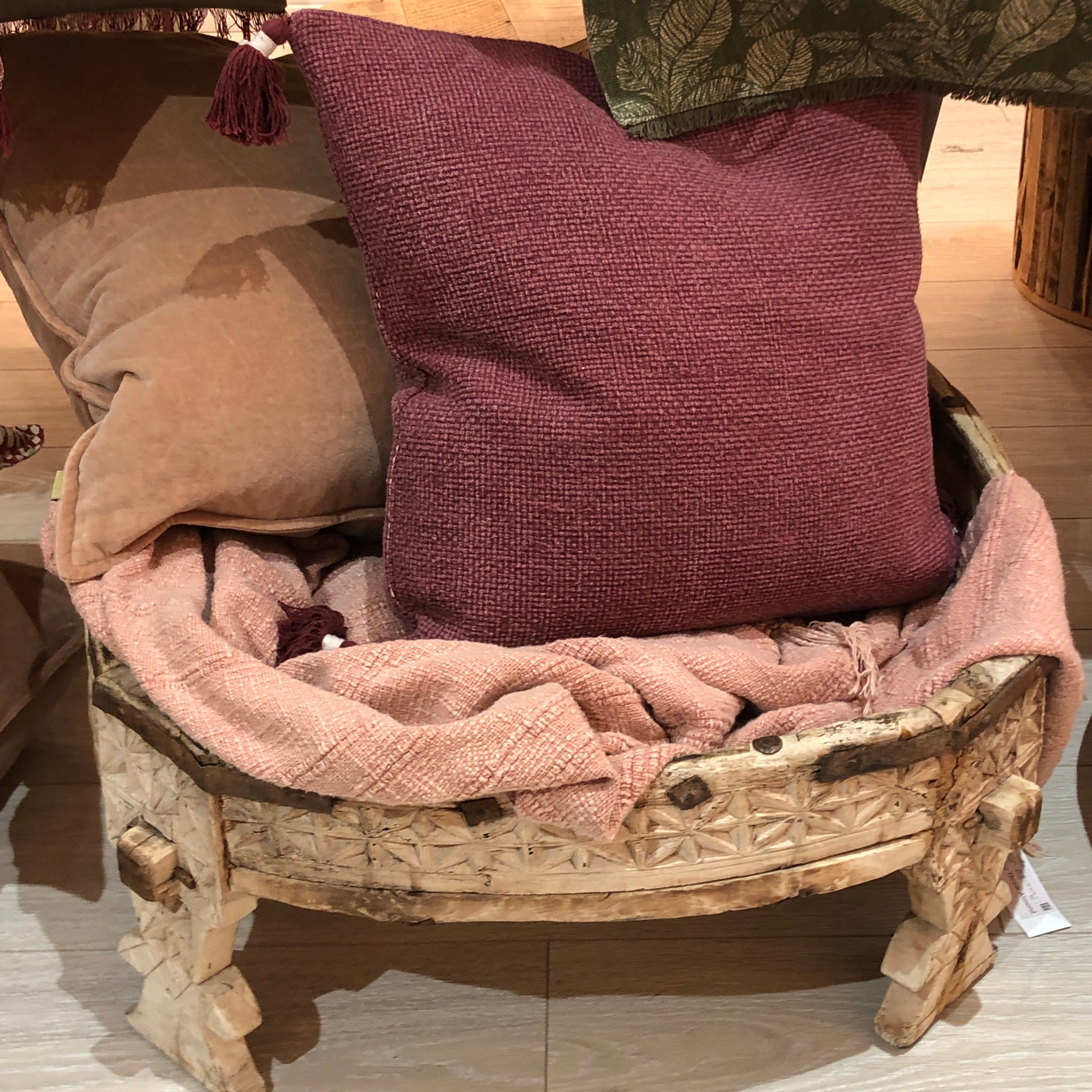 Basketweave Square Cushion in Crimson (Pair) - Warehouse Sale