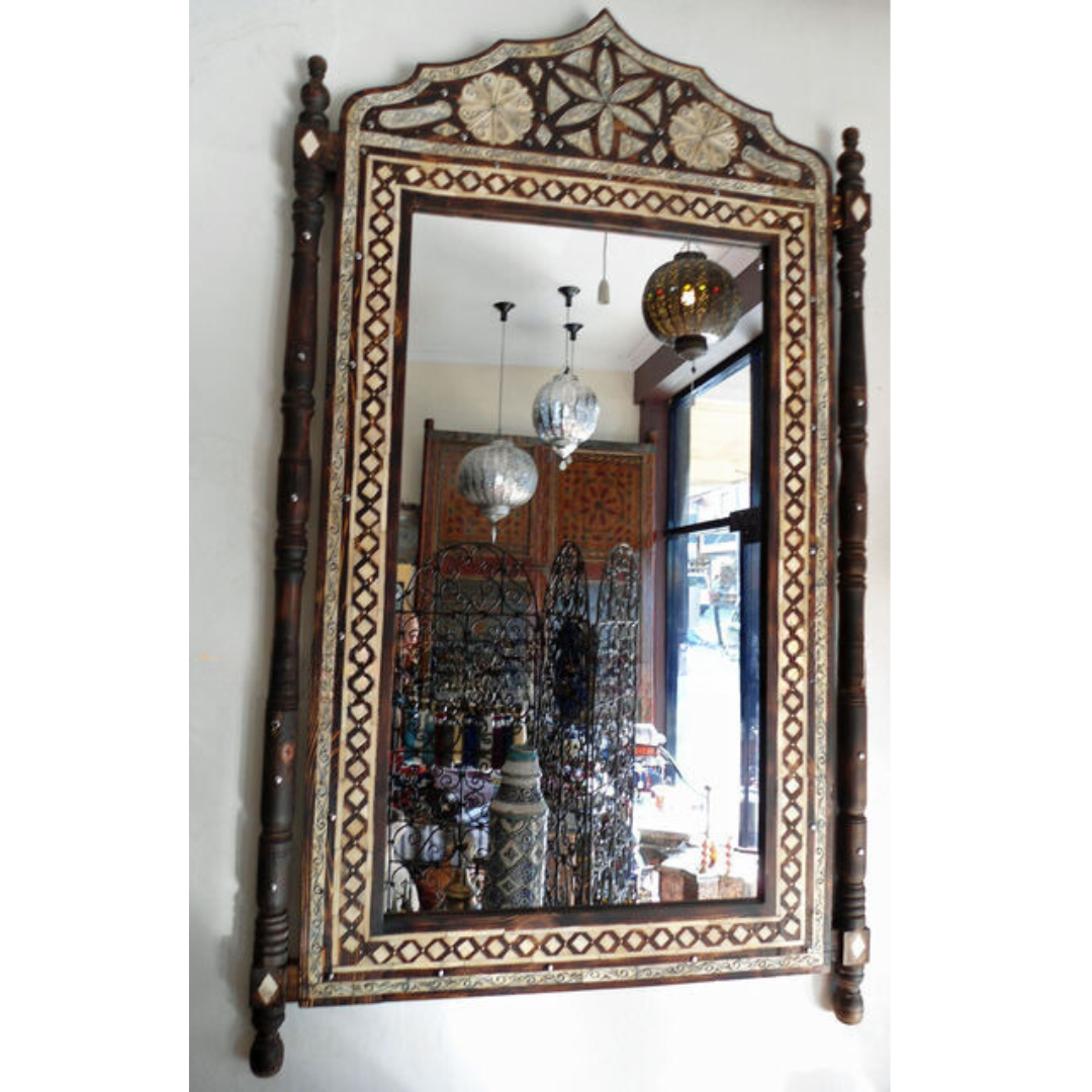 Traditional Moroccan Mirror with Timber & Bone Inlay
