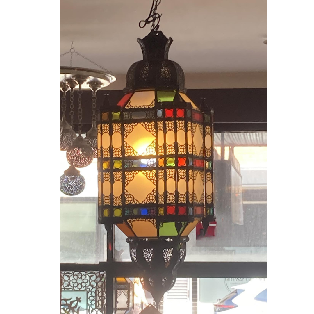 Large Moroccan Hanging Mulit-Coloured Glass Pendant Light