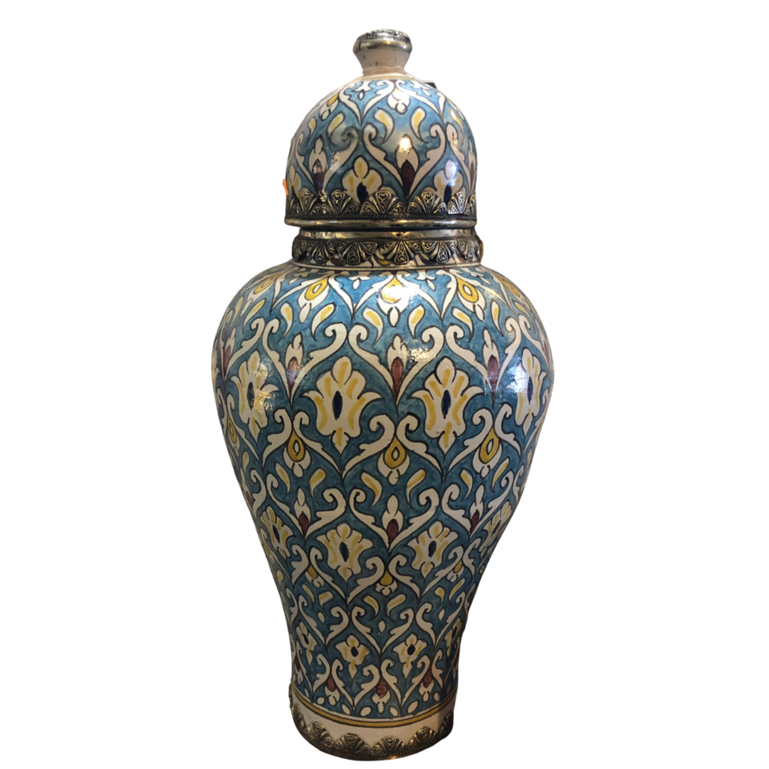Moorish Fez Vessel with Lid in Turquoise