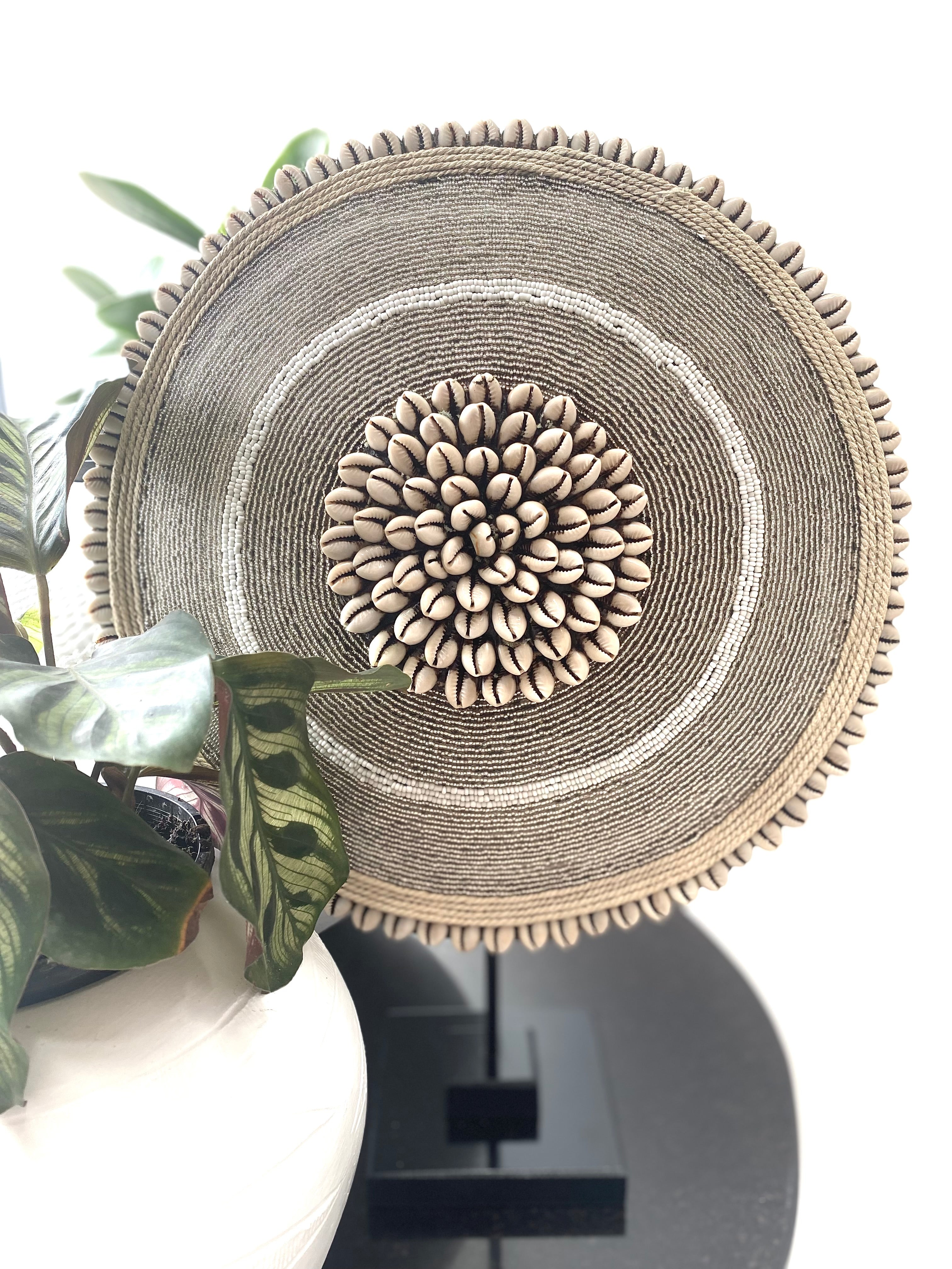 Round Beaded Shield In Silver Stripe