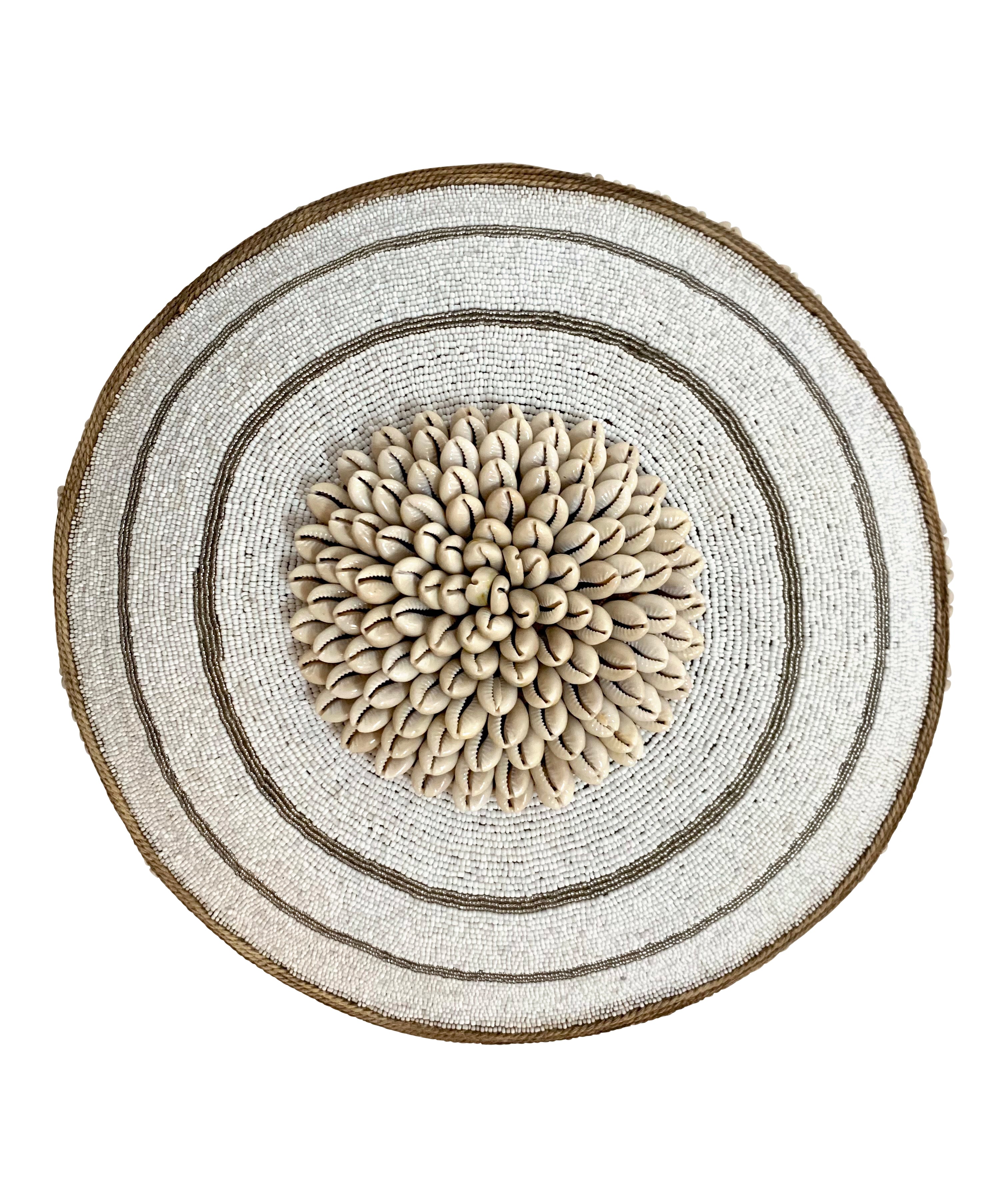 Round Beaded Shield In White Stripe