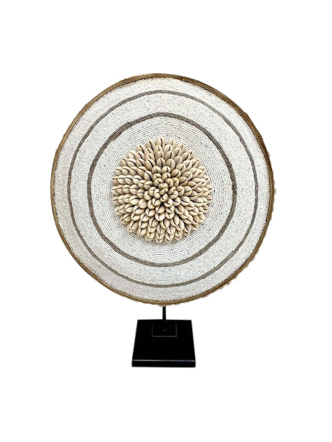 Round Beaded Shield In White Stripe