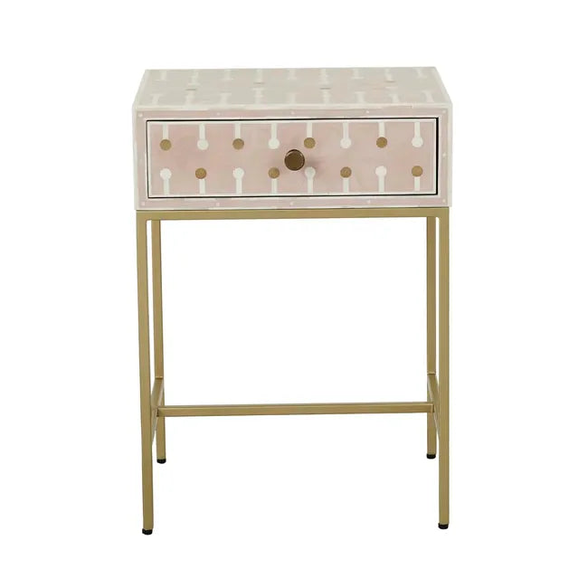Brass Dot Bone Inlay Bedside in Rose