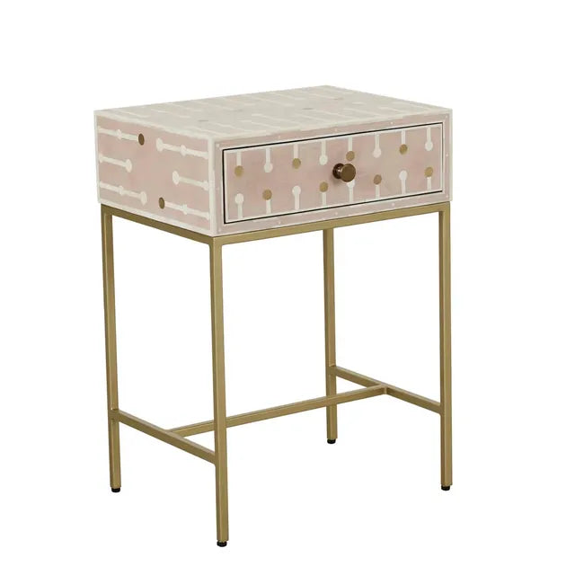 Brass Dot Bone Inlay Bedside in Rose