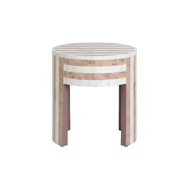 Bone Inlay Round Bedside Table in Natural