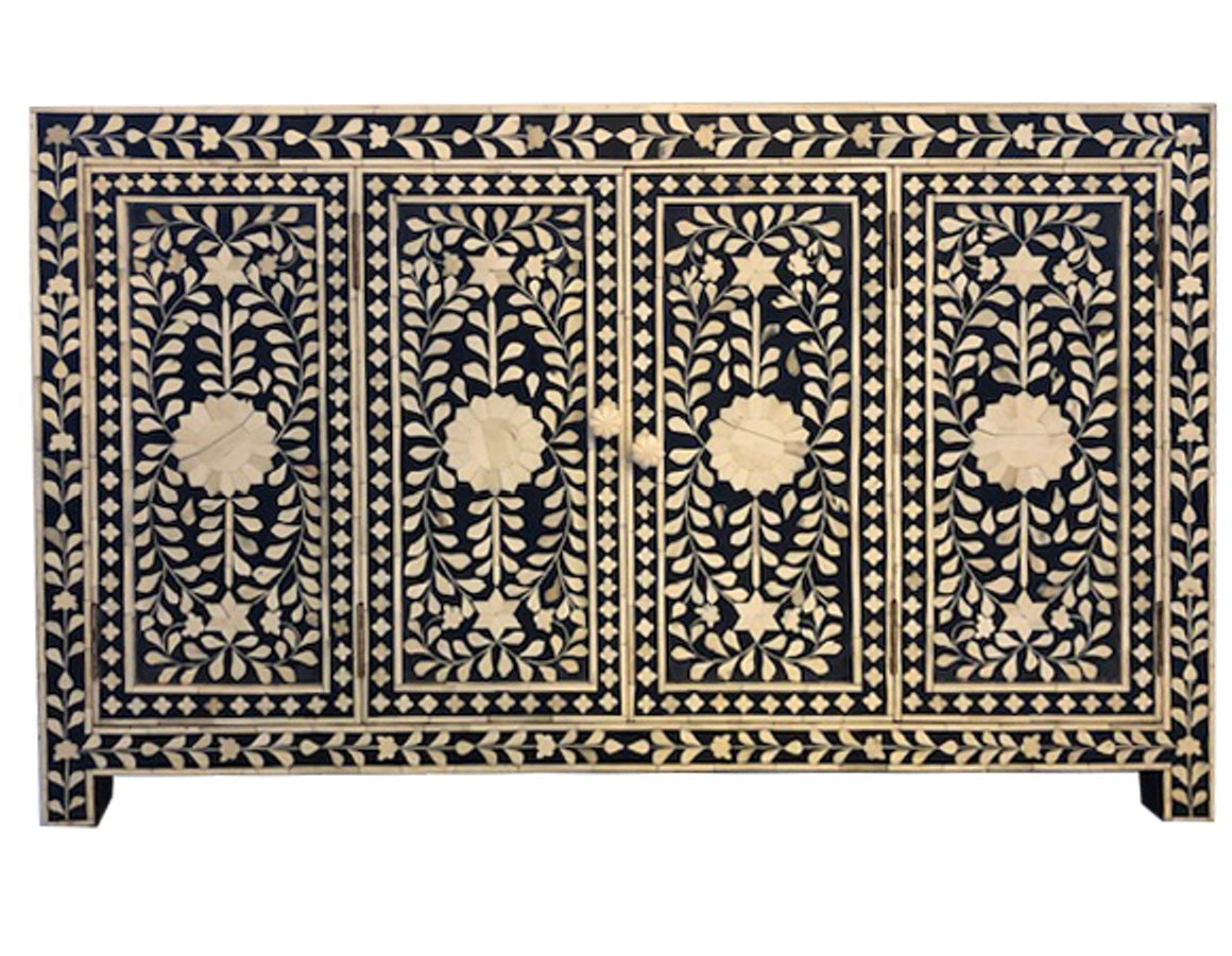 Bone Inlay Buffet with 4 Doors in Black