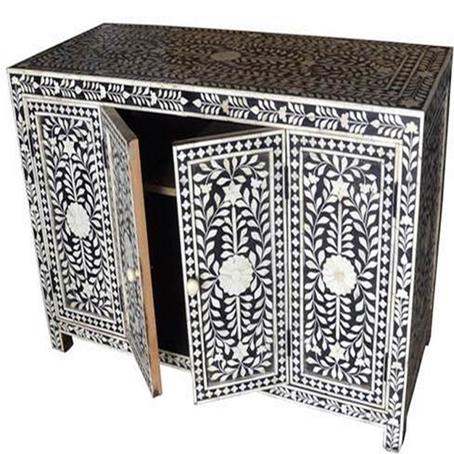 Bone Inlay Buffet with 4 Doors in Black