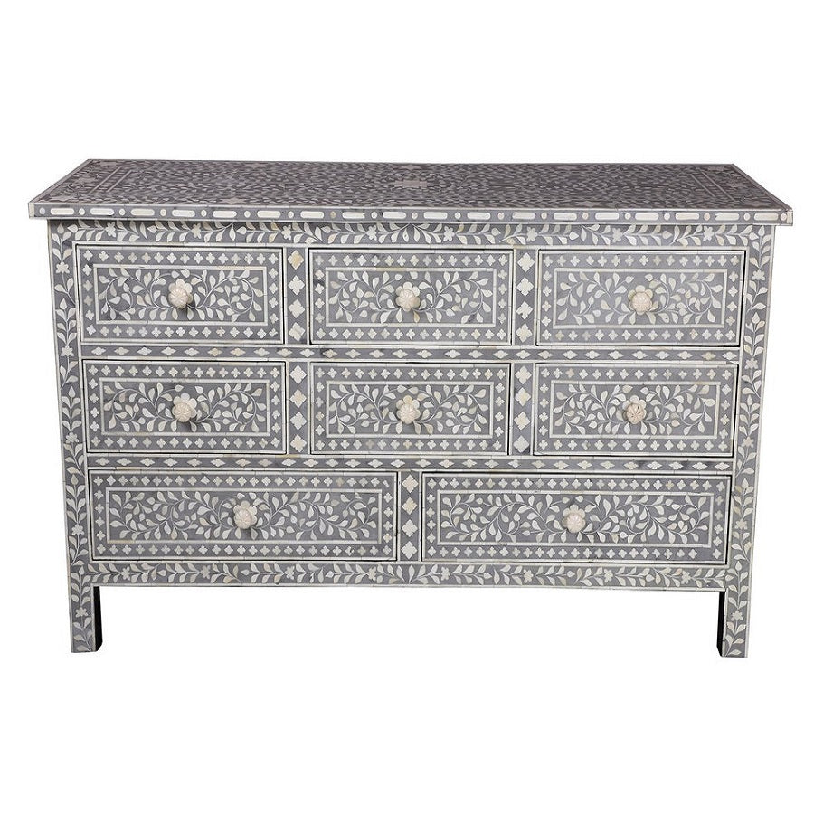 Bone Inlay 8 Drawer Chest in Grey