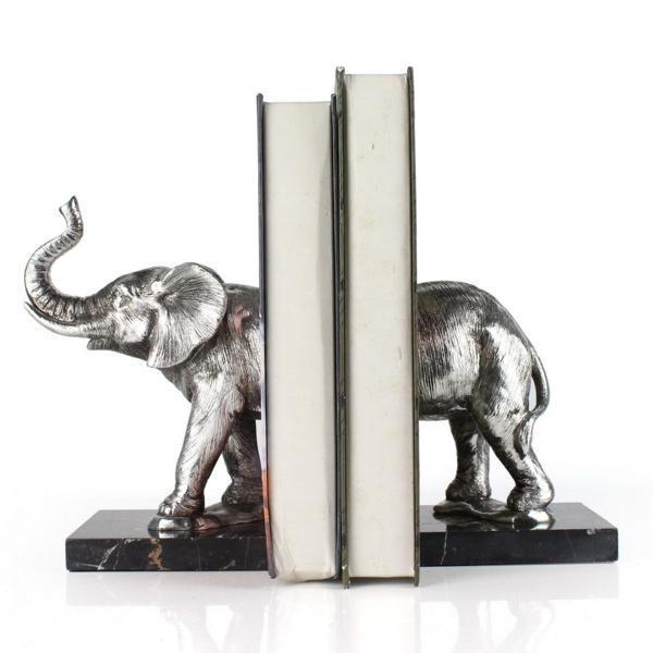 Silver Elephant Marble Base Bookends