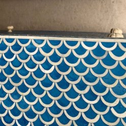 Bone Inlay 4 Drawer Chest in Fishscale/Blue