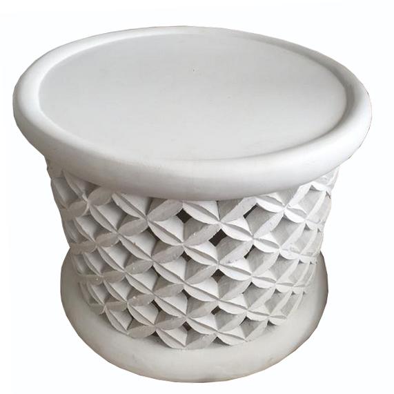 Bamileke Table with Leaf Design in White