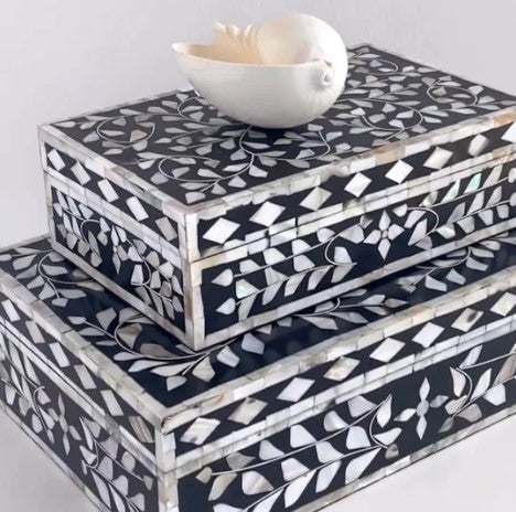 Zohi Interiors Signature Collection : Mother of Pearl Inlay Large Box in Floral/Black