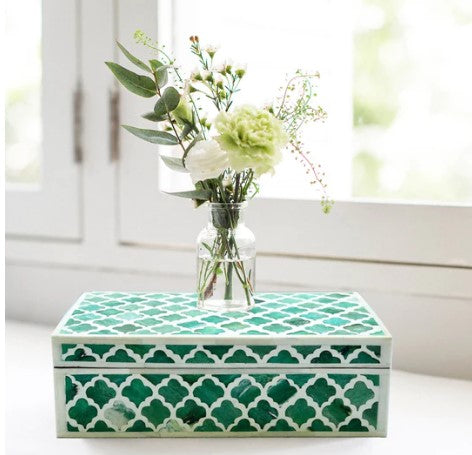 Zohi Interiors Signature Collection : Bone Inlay Large Box in Moroccan /Emerald