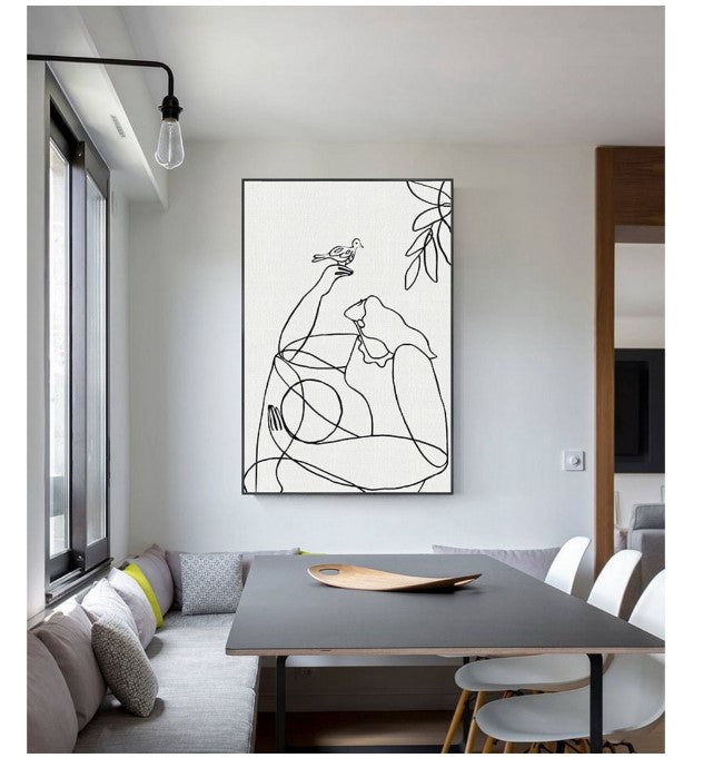 Girl with Bird Framed Canvas