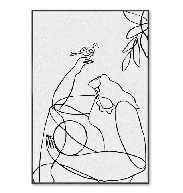 Girl with Bird Framed Canvas