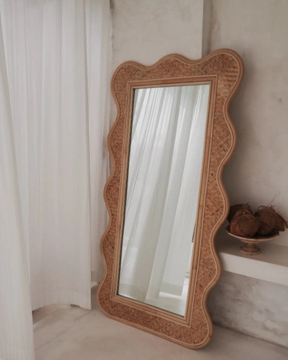 Rattan Curvy Floor Mirror