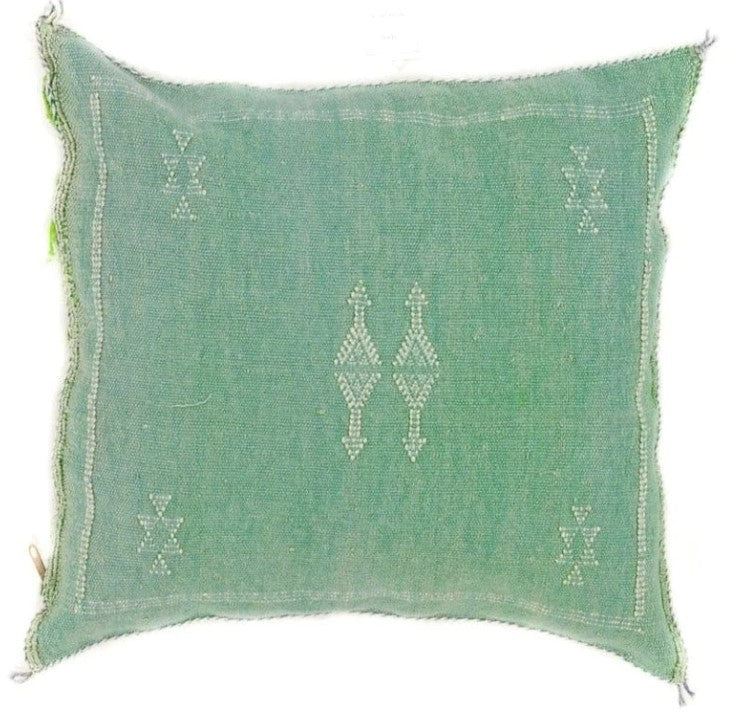Genuine Moroccan Cactus Silk Pillow in Green