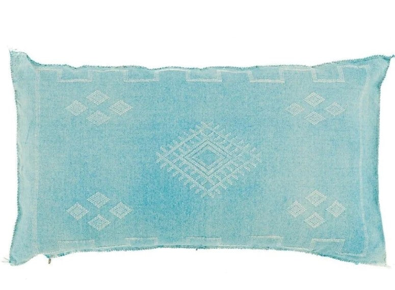 Genuine Moroccan Cactus Silk Lumbar Pillow in Teal