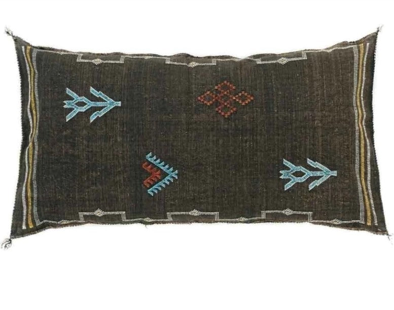 Genuine Moroccan Cactus Silk Lumbar Pillow in Black
