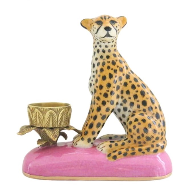 Porcelain Leopard Candle Holder