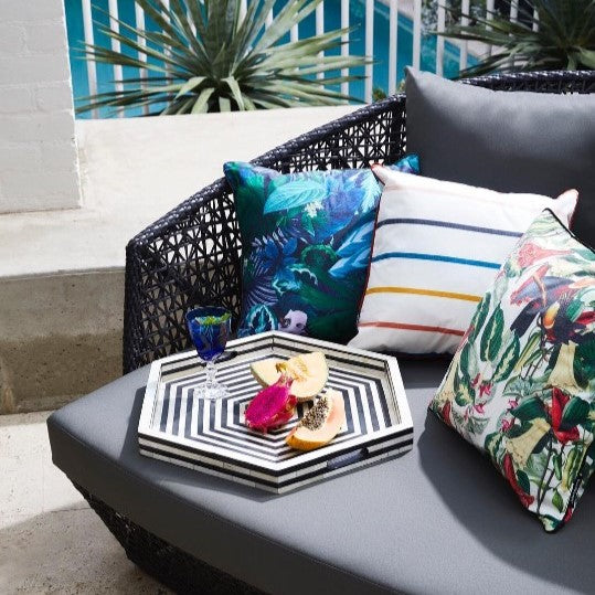 Bone Inlay Hexagonal Tray in Black