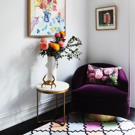 Bone Inlay Round Side Table in White with Gold Legs