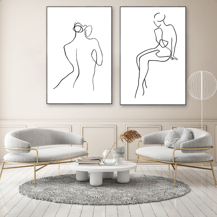 Sitting Female Body Sketch Wall Art