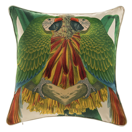Green Parrot Sateen Cushion with Feather Infill