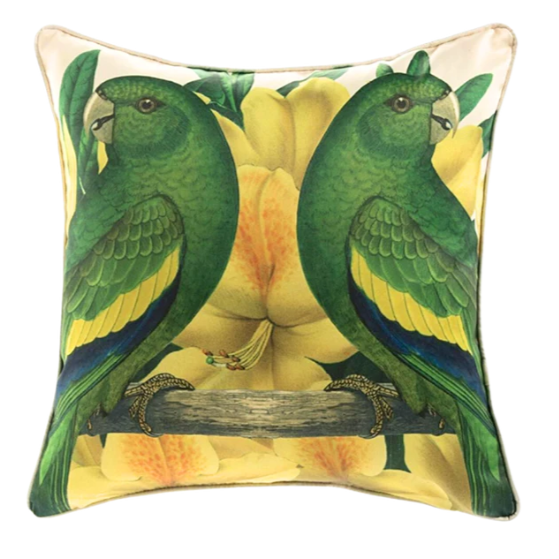Amazonian Parrot Sateen Cushion with Feather Infill