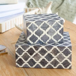 Bone Inlay Box in Charcoal Raj Quatrefoil
