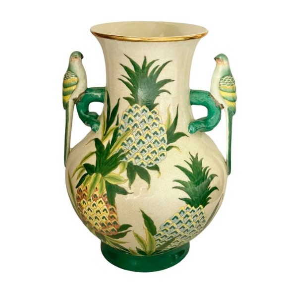 Perroquet & Pineapple Porcelain Vase