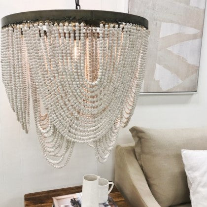 Deco Beaded Chandelier In White